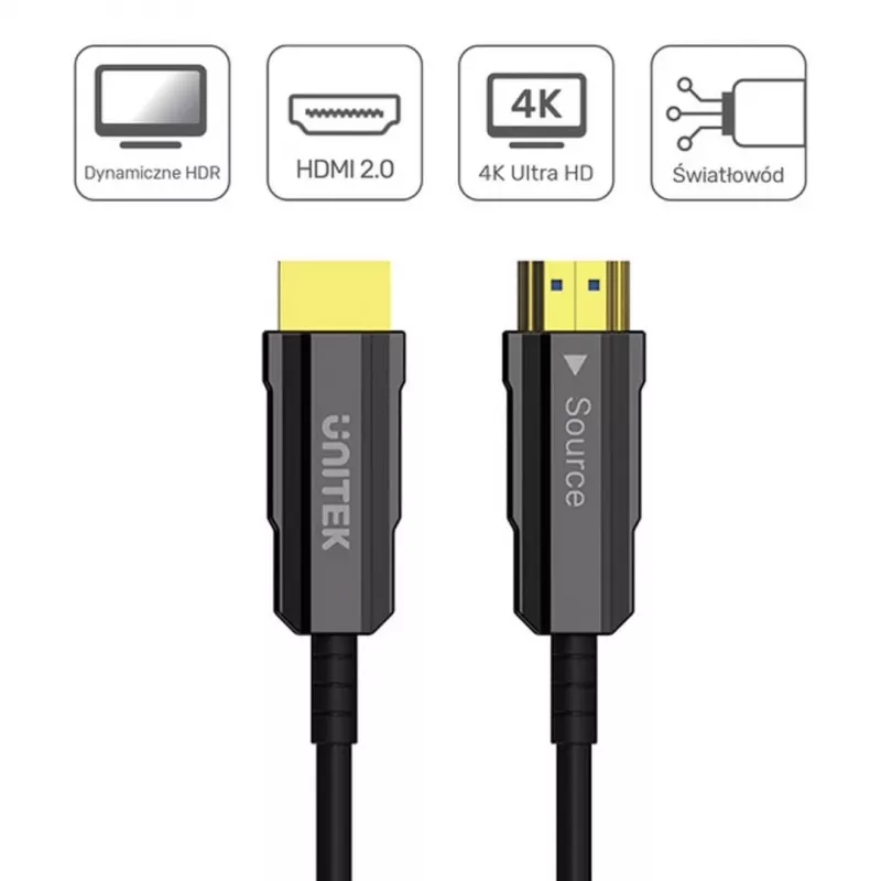 HDMI optiline kaabel Unitek C11092ASL01 4K 60Hz (HDMI 2.0, 20 m, isane-isane, must)