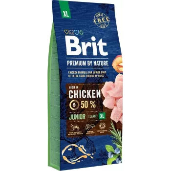 Kuiv koeratoit Brit Premium by Nature Junior XL 15 kg — kana, 31% valku, 16% rasva, suurtele tõugudele (40–60 kg)