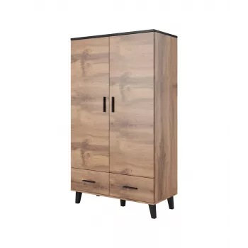 Cama meble LOTTA 2D2D riidekapp, 2 uksega, Wotan tamme raam, matt mustad esiküljed, 1100×550×1900 mm