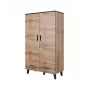Cama meble LOTTA 2D2D riidekapp, 2 uksega, Wotan tamme raam, matt mustad esiküljed, 1100×550×1900 mm