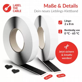 Takjakinnitusega kaablilint Label the kaabel LTC Klettrolle Easy Tape Strap 8 m × 20 mm, must