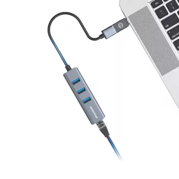 GRAUGEAR USB-jaotur G-HUB31L-A — USB 3.2 Gen 1 Type-A host, 3x USB 3.2 Gen 1 Type-A porti + RJ-45, 5000 Mbit/s