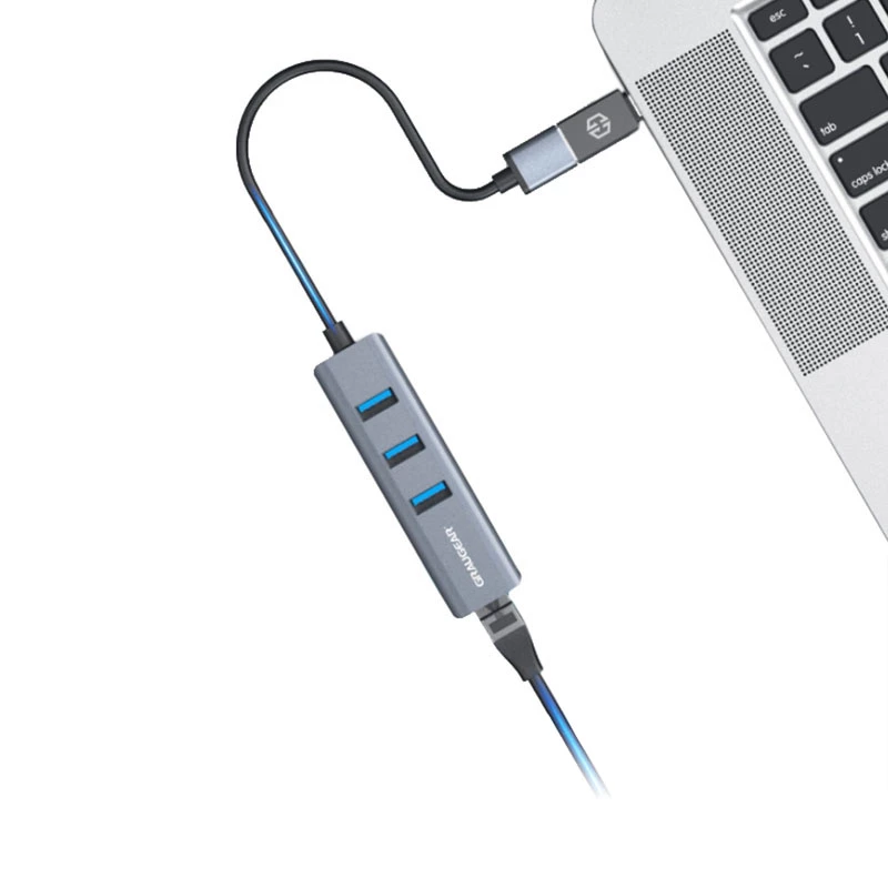 GRAUGEAR USB-jaotur G-HUB31L-A — USB 3.2 Gen 1 Type-A host, 3x USB 3.2 Gen 1 Type-A porti + RJ-45, 5000 Mbit/s