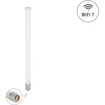 Mitmesuunaline väli-WiFi 7 antenn DELOCK 81455 N-tüüp 4,5–6,6 dBi 32 cm vertikaalpolarisatsioon valge