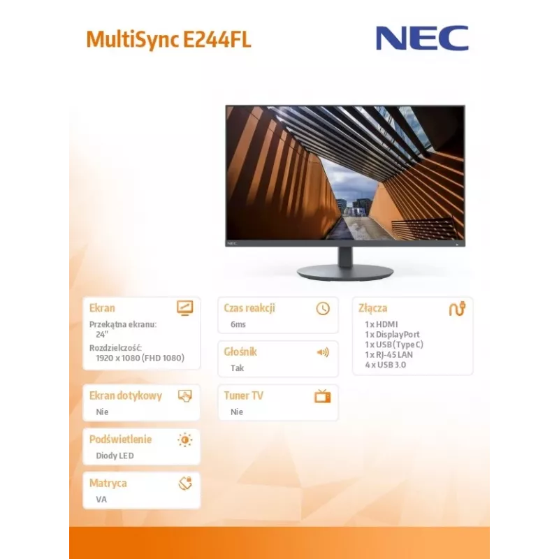 NEC MultiSync E244FL arvutimonitor 61 cm (24 tolli) 1920 x 1080 pikslit Full HD LCD must