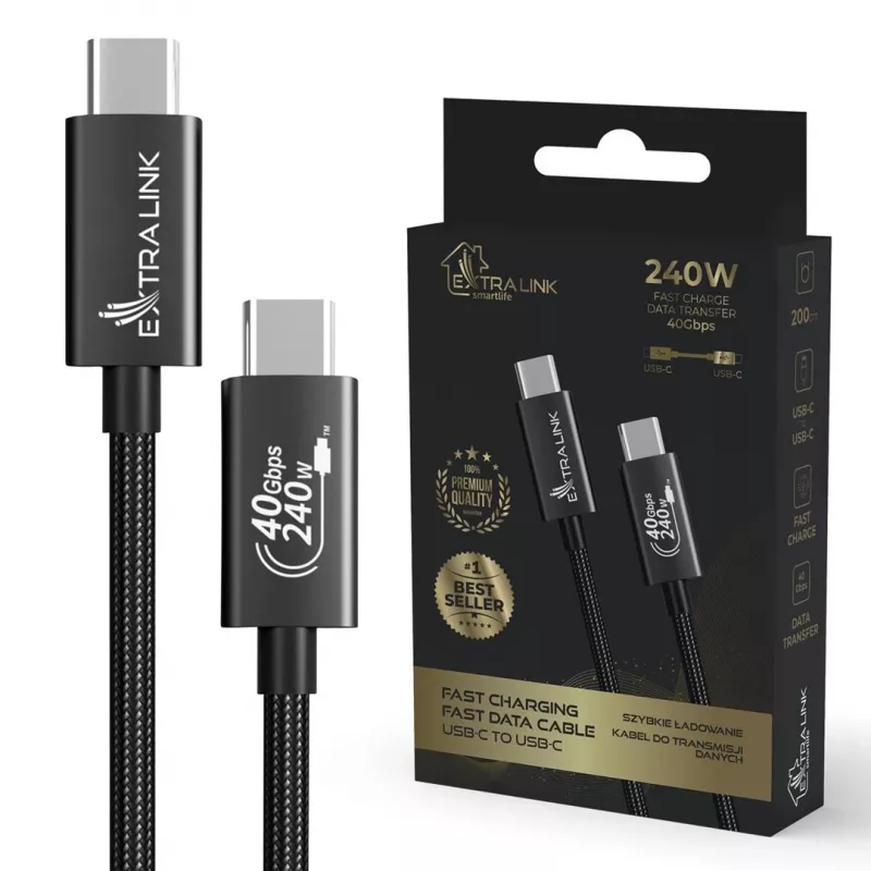 USB-C – USB-C kaabel Extralink CABESL05 — 2 m, USB 2.0, must