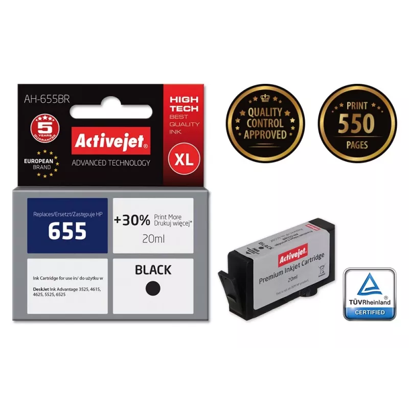 Activejet AH-655BR tint (asendus HP 655 CZ109AE; Premium; 20 ml; must)