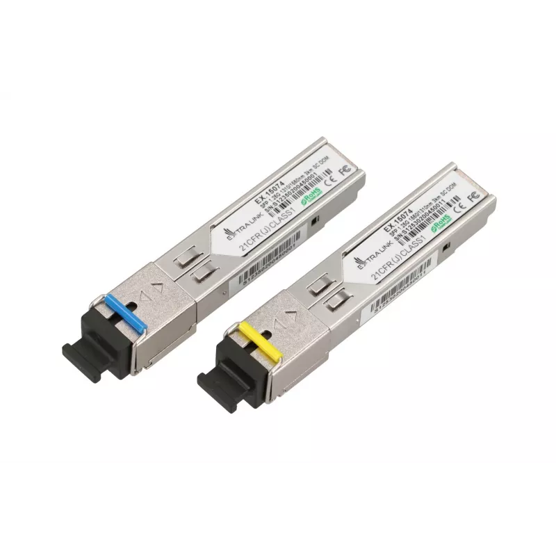 Extralink SFP 1.25G WDM moodulipaar 1310/1550nm ühemoodiline 3km SC DOM HP/Aruba jaoks