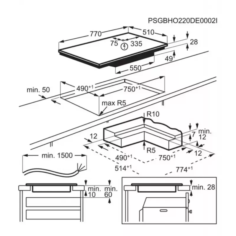 Sisseehitatav induktsioonpliit Electrolux EIS87453IZ — 77 cm, 4 tsooni (210/210/145/240 mm), klaasist puutekijuhtimine, lapselukk
