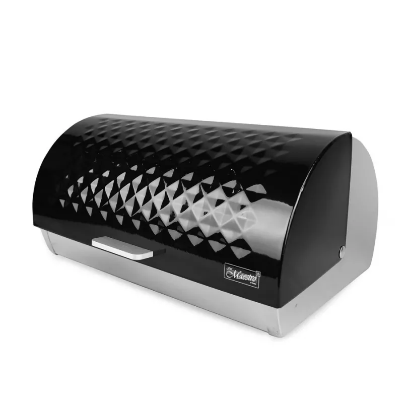 Lauapealne leivakarp Maestro MR-1676 Must — roostevaba teras, hingedega kaas, 385×255×190 mm