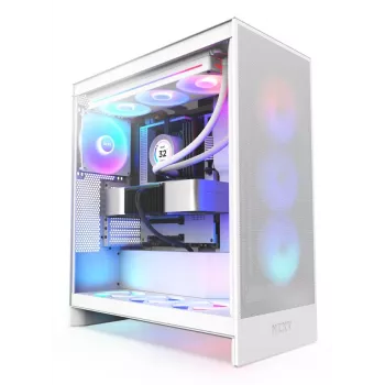 PC Case NZXT H7 Flow RGB Midi Tower Valge — karastatud klaas, EATX, ees 3×120mm, USB-C
