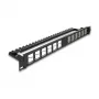 DELOCK 19-tolline 24-pordiline viltune Keystone-paneel tõmbekoormuse leevendusega, 1U, must, 482,6×125,5×44,2 mm