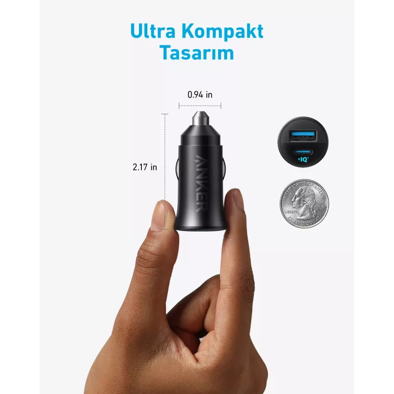 Ankeri autolaadija 30W 2 porti must kiirlaadimine