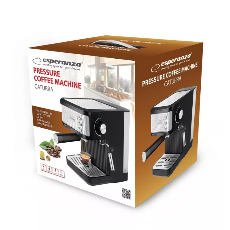 Espresso kohvimasin ESPERANZA EKC011 — 1,8 L veepaak, 850 W, 20 bar, puutetundlik juhtimine, piimavahustaja