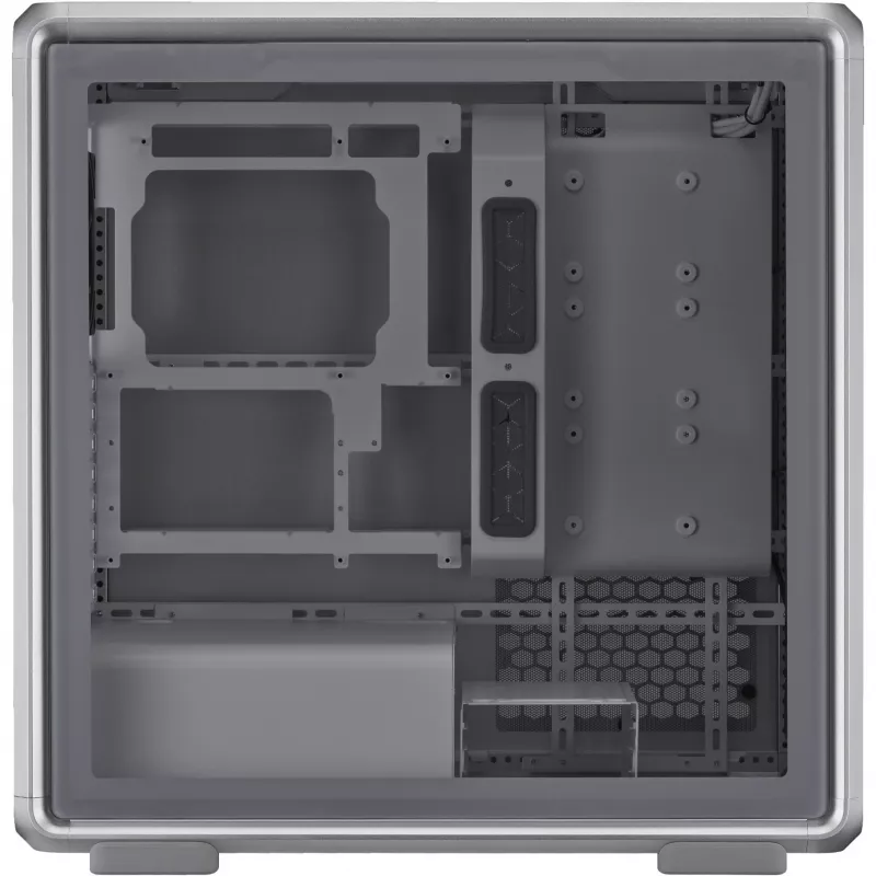 Arvuti korpus Cooler Master MasterFrame 600 Midi Tower hõbedane — ATX/Micro-ATX/ITX, karastatud klaas, toetab 3x140 mm esiventilaatoreid