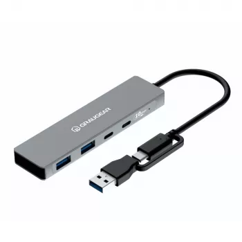 USB-jaotur GrauGear G-HUB2C2A-10G — 4 pordiga USB 3.2 Gen 1 (2x USB-C, 2x Type-A), 10 Gbit/s, 100 W, alumiinium, hall