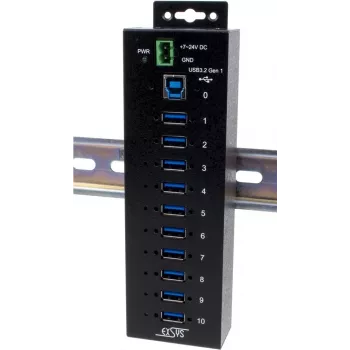 USB-jaotur Exsys EX-1580SHMVS 10-pordiline hallatav koos USB-kaabli ja DIN-liistu kinnituskomplektiga
