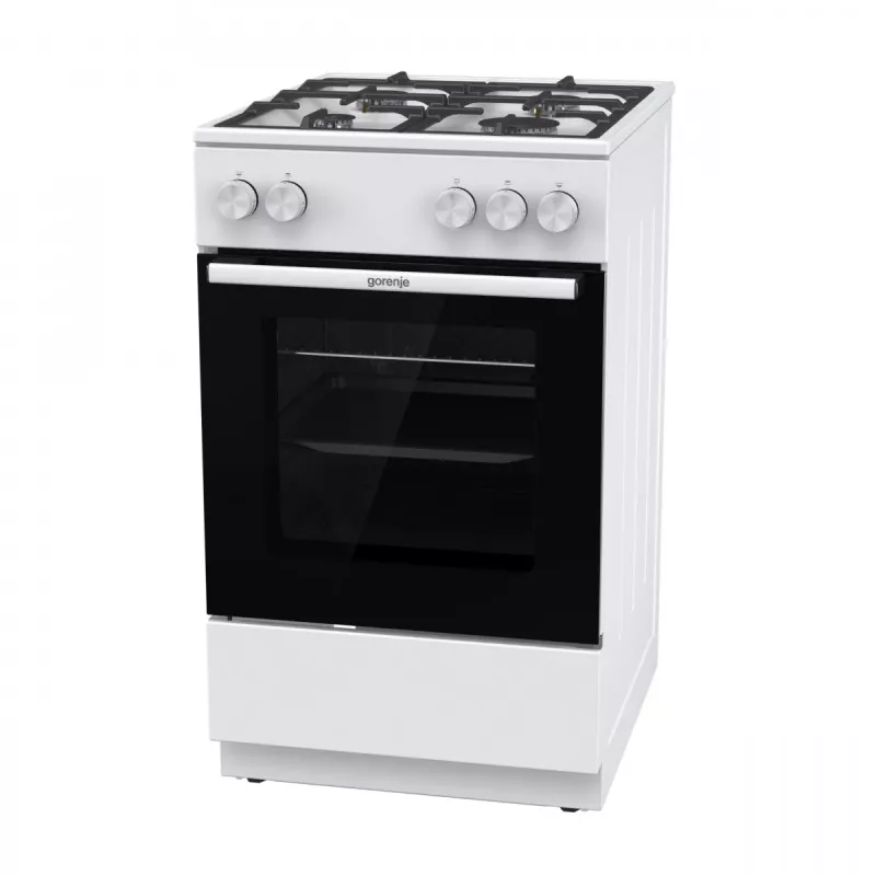 Vabalt seisev gaasipliit ahjuga Gorenje GG5A10WFFM — 4 põletiga pliidiplaat, 70 l ahi, emailitud pealispind, valge