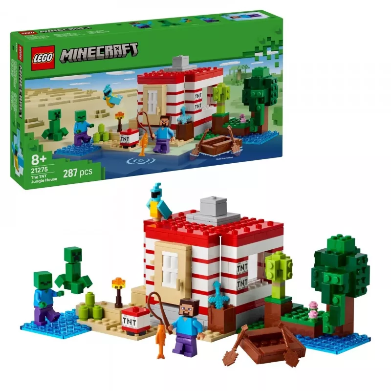 Ehitusmänguasi LEGO Minecraft komplekt 21275 TNT džunglimaja, 287 tükki, 2 minifiguuri, vanus 8+