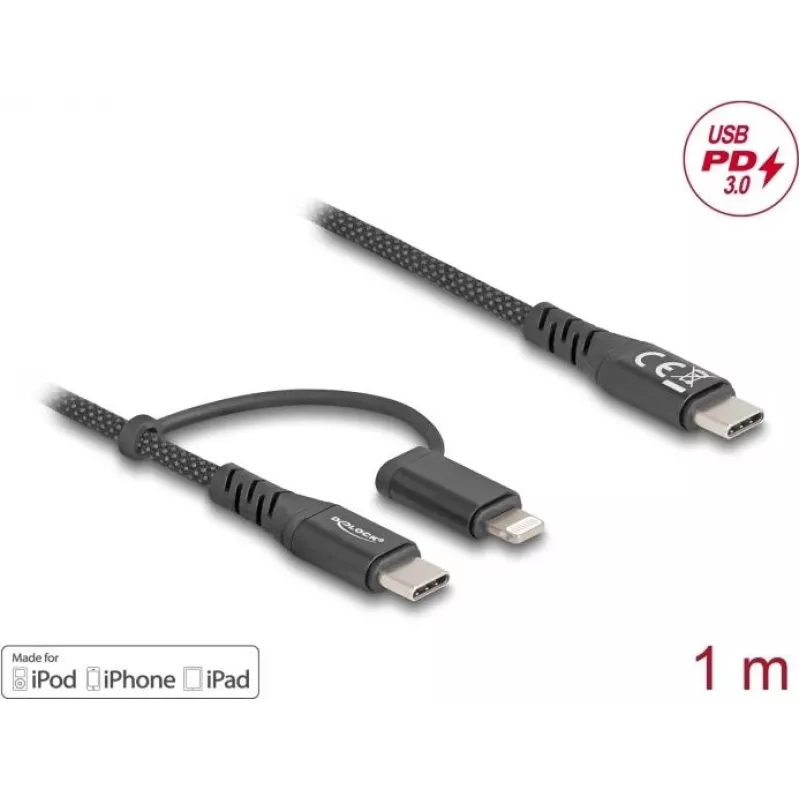 DeLOCK USB-kaabel USB 2.0 1m USB C USB C/Lightning Must