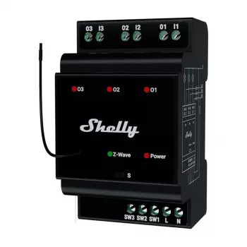 DIN-liistu nutirelee Shelly WavePro3 3-kanaliline Z-Wave, 110–240 V, 25 A kanali kohta, AES-128, DIN-kinnitus