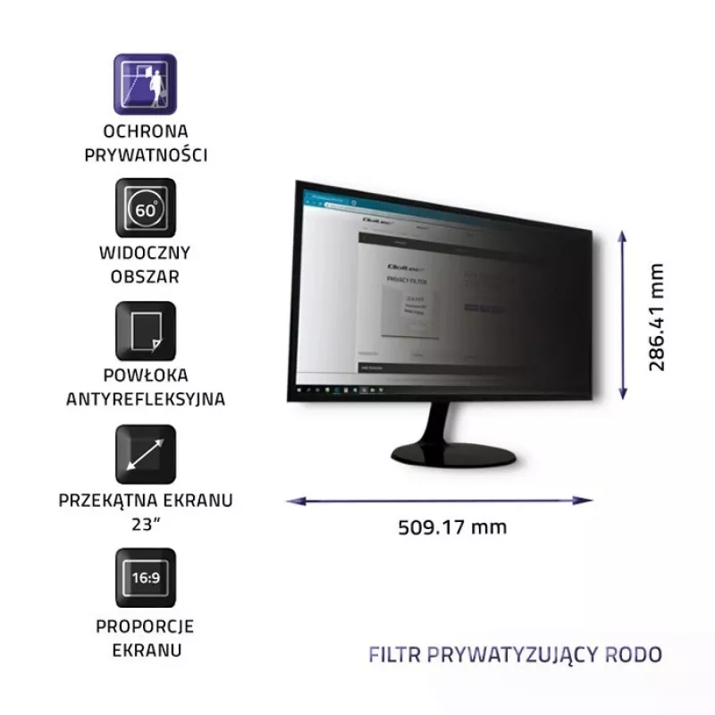Qoltec GDPR privaatsusfilter 23 | 16:9 | Silmade kaitse | Panoraam