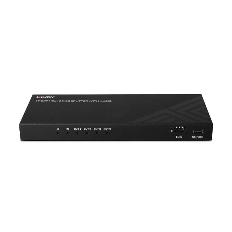 Lindy 4-pordiline HDMI 8K60 jaotur heliga, HDMI, 4x HDMI, 3,5 mm, 7680 x 4320 pikslit, Must, Metall