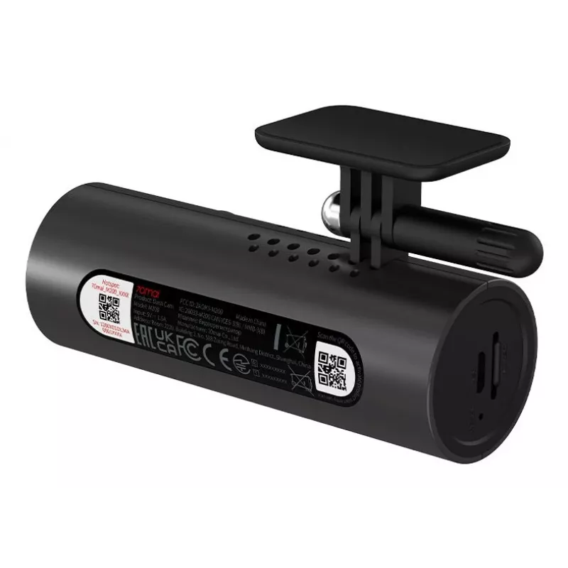 Dashcam 70mai M200 auto kaamera, 1080p Full HD 1920×1080, H.265, 60 fps, 300 mAh aku, Wi‑Fi, microSD kuni 128 GB, ava f/1.8, must