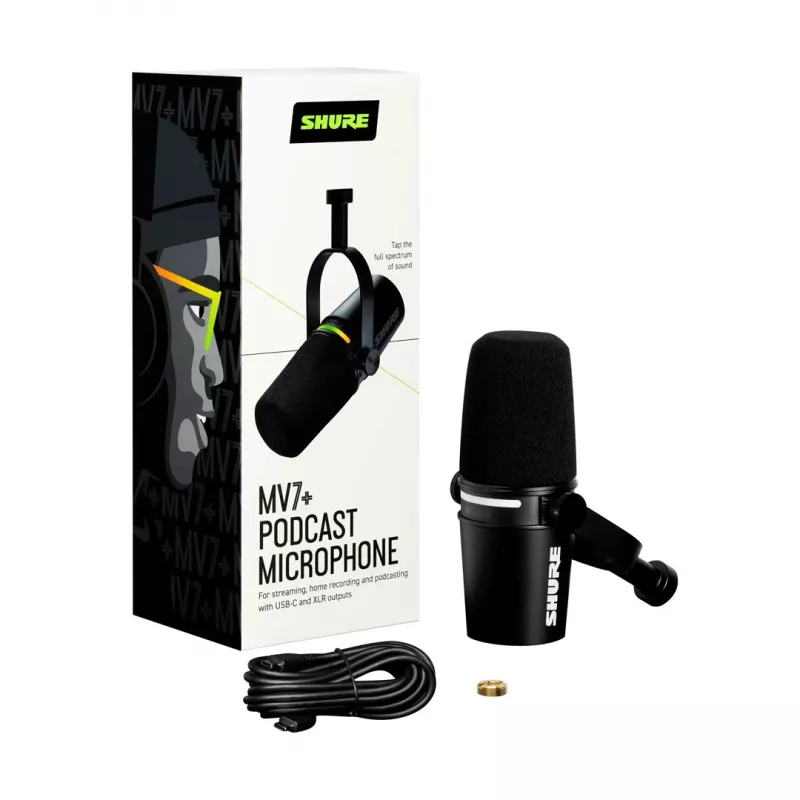Shure MV7+-K - Loengu-/vokaalmikrofon XLR/USB-C ühendusega, must