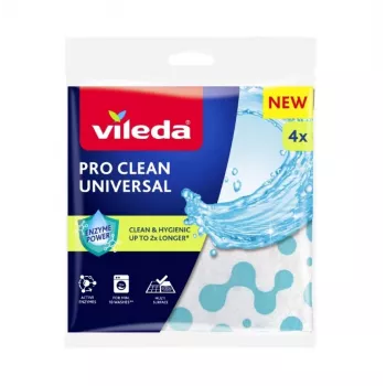 Puhastuslapp VILEDA Pro Clean 179370 — universaalne ensüümidega töödeldud lapp, märgpuhastus, pakis 4