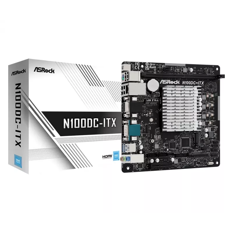ASRock N100DC-ITX - Intel Quad-Core protsessor N100 (kuni 3,4 GHz) DDR4 - 2 SATA3, toetab Intel Turbo Boost tehnoloogiat Mini ITX (280) emaplaadid