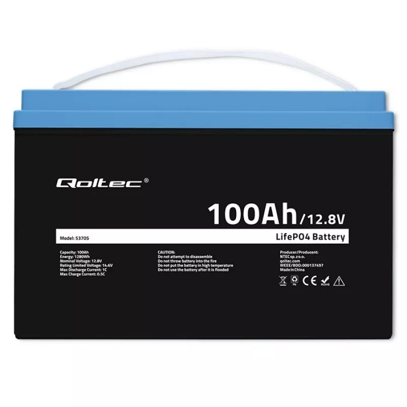 Qoltec 53705 Liitium-raudfosfaataku 100 Ah 12,8 V