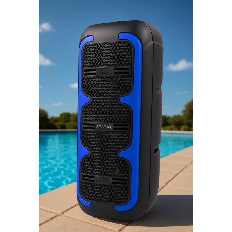Kaasaskantav stereokõlar SQUEAK SQ1009 — Bluetooth 5.3, 45W RMS, 10 h aku, FM, USB, AUX, LED, 1800 mAh, must