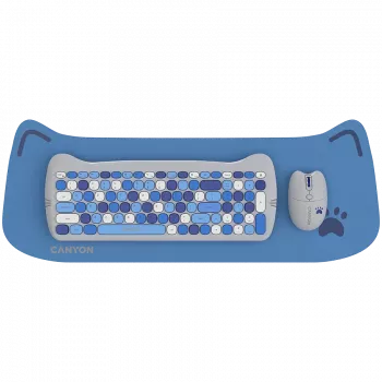 Juhtmevaba klaviatuuri ja hiire komplekt CANYON HSET-W6 Kitty Edition AAA AA sinine
