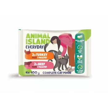 ANIMAL ISLAND veise-/kalkuniliha kassitoidupakid 4x100g