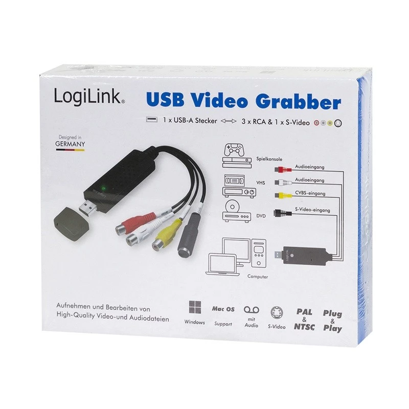 LogiLink USB 2.0 a/V Grabber. USB a/M 3x Cinch + MiniDIN5/F. Must