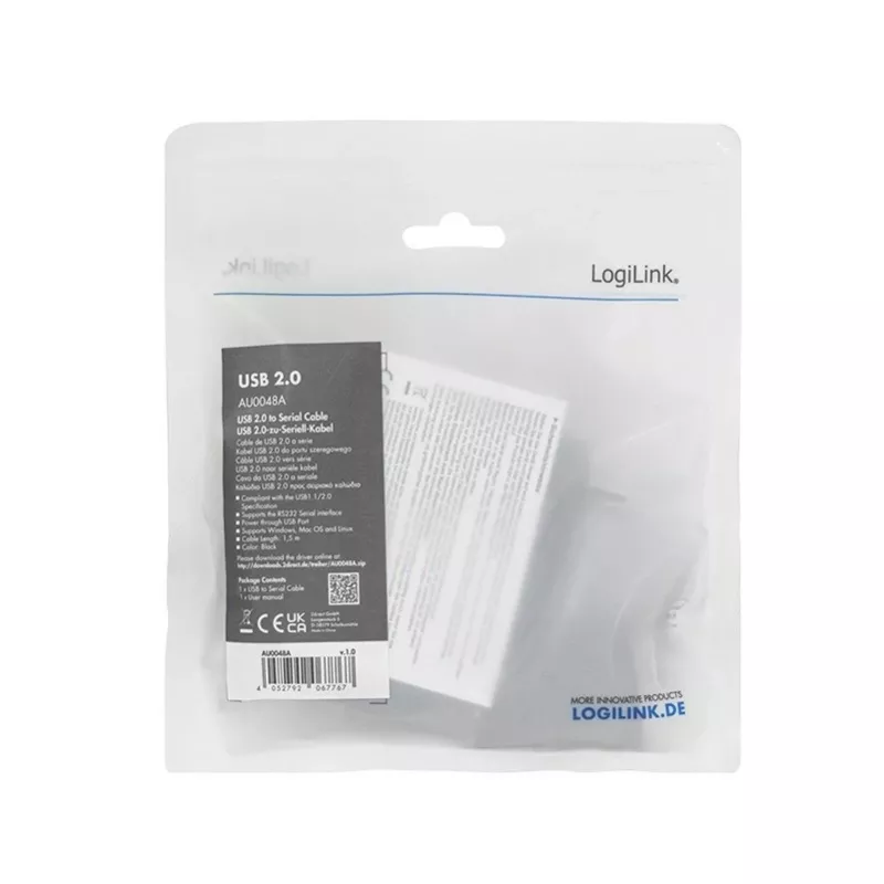 LogiLink AU0048A jadakaabel must 1,5 m USB A DB-9