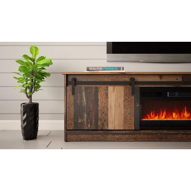 TV-kapp Cama Meble GRANERO koos kaminakapiga, 2000×567×350 mm, puitlaastplaat/MDF, 2 lükandust, matt vana puit
