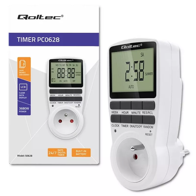 Elektrooniline taimer QOLTEC PC0628 LCD-ekraaniga, 24-tunnine tagasiloendus