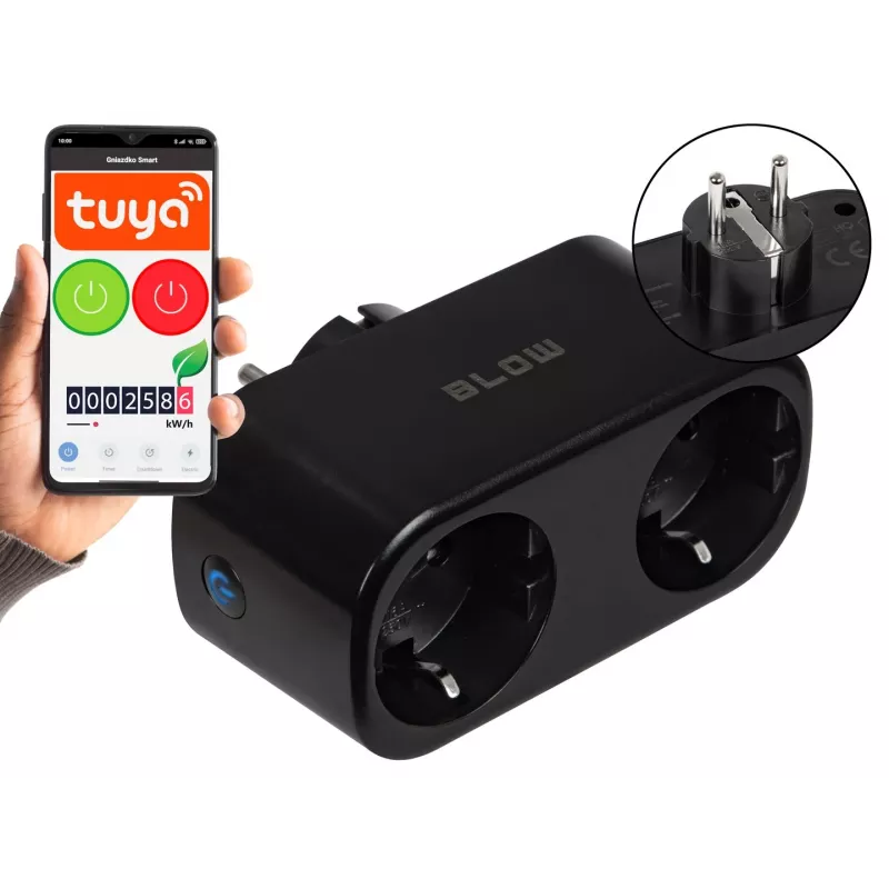 TUYA WiFi-juhitav topelt nutipistik, must