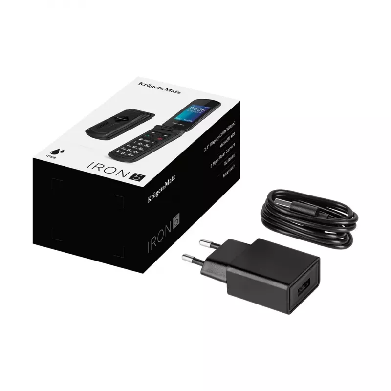 Kruger & Matz Iron 5 Flip KM0466 — kahe SIM-kaardiga, 2,4-tolline ekraan, IP68/IP69K, 1200 mAh