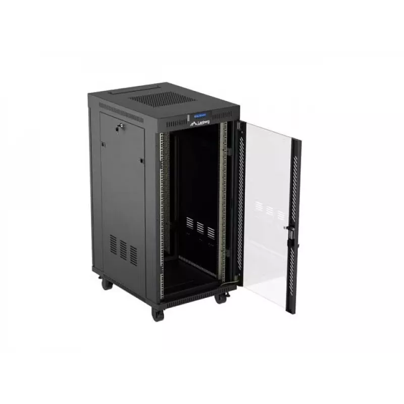 Võrgukapp LANBERG 19 tolli 24U 600x800 mm must, klaasukse ja LCD väljalõikega (lamepakendis) v2