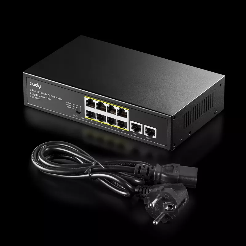 Võrgulüliti Cudy FS1010PG — 10/100 Mbps, 8 PoE-porti, 2 uplinki, 120W PoE-eelarve, metallkorpus