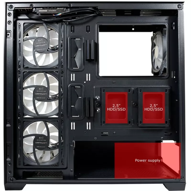 LC-Power korpus MidiTower 715B must USB3.2/Audio ilma toiteplokita SEAMLESS_X (LC-715B-ON)