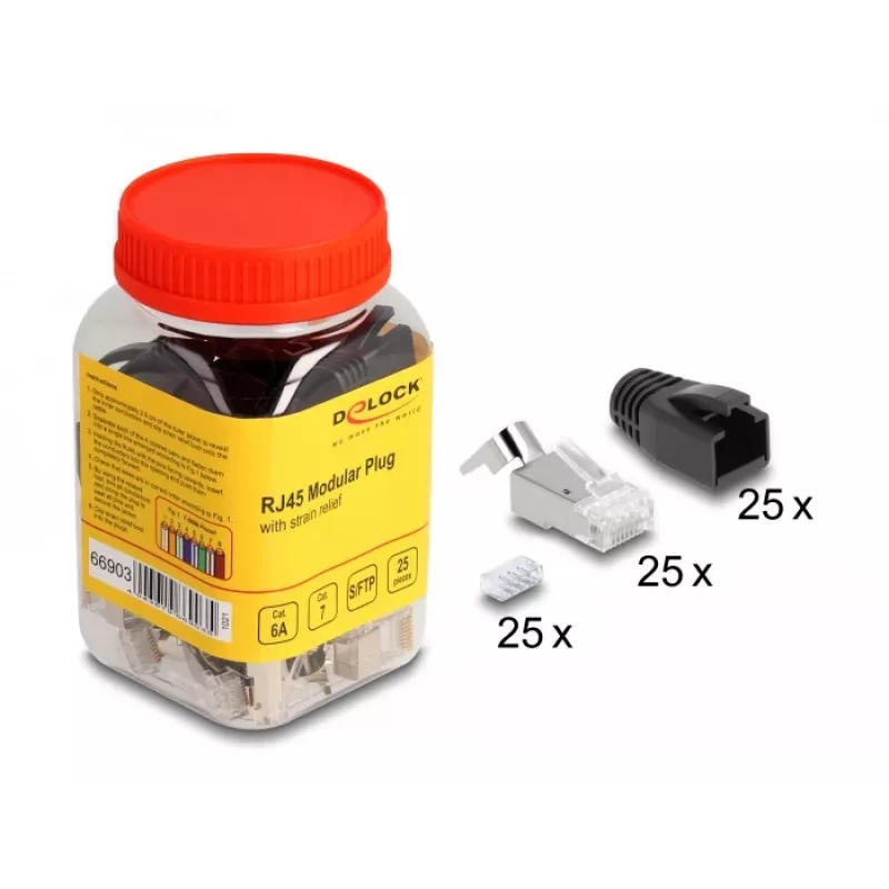 DeLOCK 66903 traatühendus RJ-45 Must Metallist Isane 25 tk