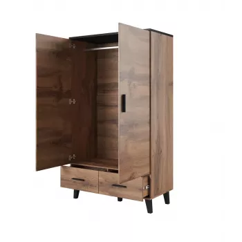 Cama meble LOTTA 2D2D riidekapp, 2 uksega, Wotan tamme raam, matt mustad esiküljed, 1100×550×1900 mm