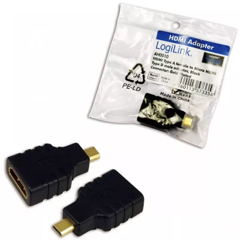 Kaabli pistikuühenduse muundur HDMI D HDMI A-ks LogiLink AH0010 must