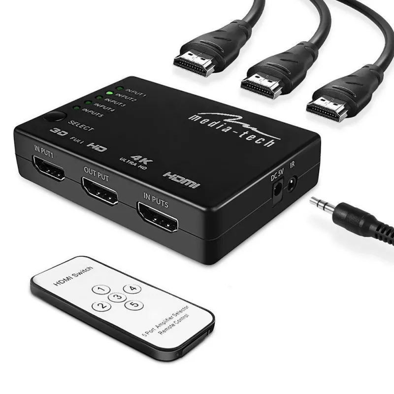 HDMI video lüliti MEDIA-TECH MT5207, 3x HDMI sisendit, 1x HDMI väljund, must