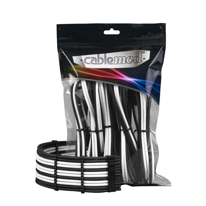 CableMod PRO ModMesh 12VHPWR kaablipikenduskomplekt, must/valge, PCIe 12VHPWR 16‑kontaktiline pikenduskomplekt