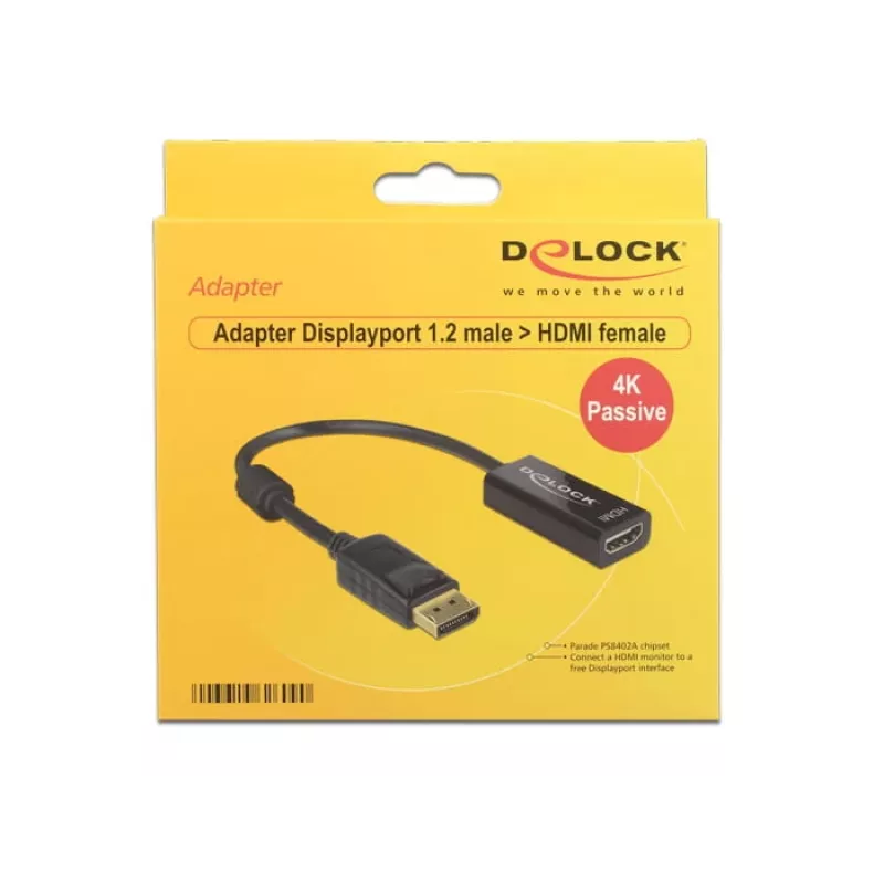 DeLOCK - video-/helikaablite adapter - DisplayPort / HDMI - DisplayPort (M) - HDMI, 19-kontaktiline (W) - 20 cm - (DisplayPort 1.2) - must (62609)